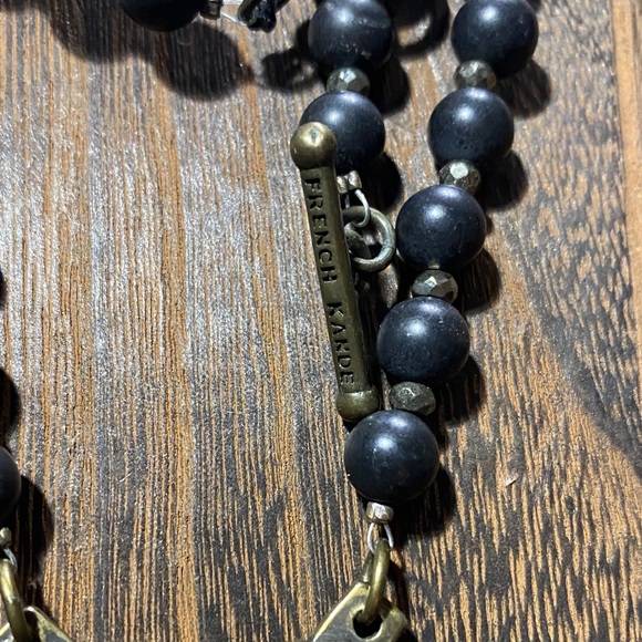 French Kande Dark Gray & Silver Beaded Necklace with Brass & Silver Coins - Picture 4 of 12